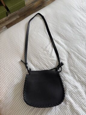 AllSaints Black Leather Woven-Edge Crossbody